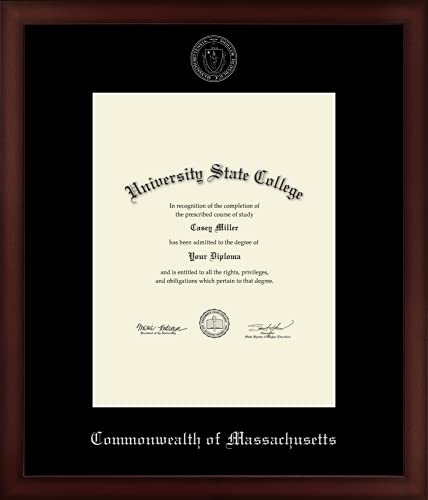 Commonwealth of Massachusetts - Officially Licensed - Silver Embossed Official State Seal Document Frame - Certificate Size 8.5" x 11"