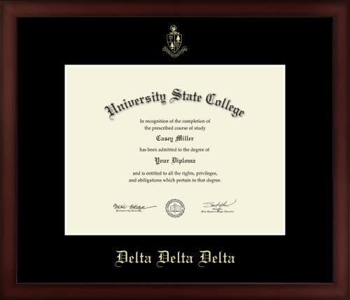 Delta Delta Delta Sorority - Officially Licensed - Gold Embossed Certificate Frame - Document Size 11" x 8.5"