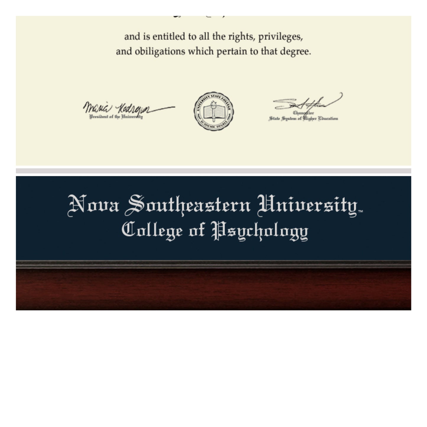 Nova Southeastern University College of Psychology - Officially Licensed - Silver Embossed Diploma Frame - Document Size 14" x 11"