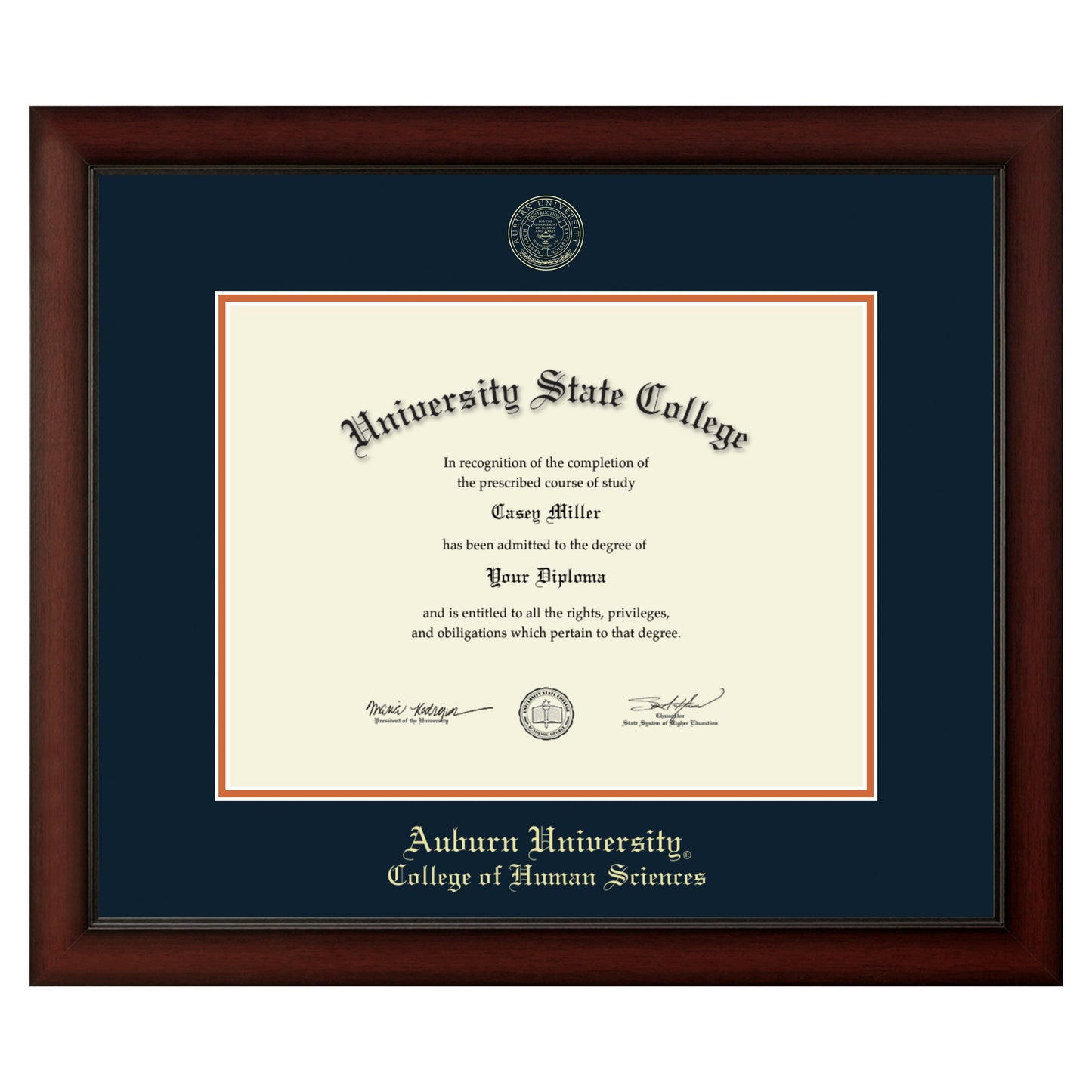 Auburn University College of Human Sciences - Officially Licensed - Gold Embossed Diploma Frame - Document Size 17" x 13"