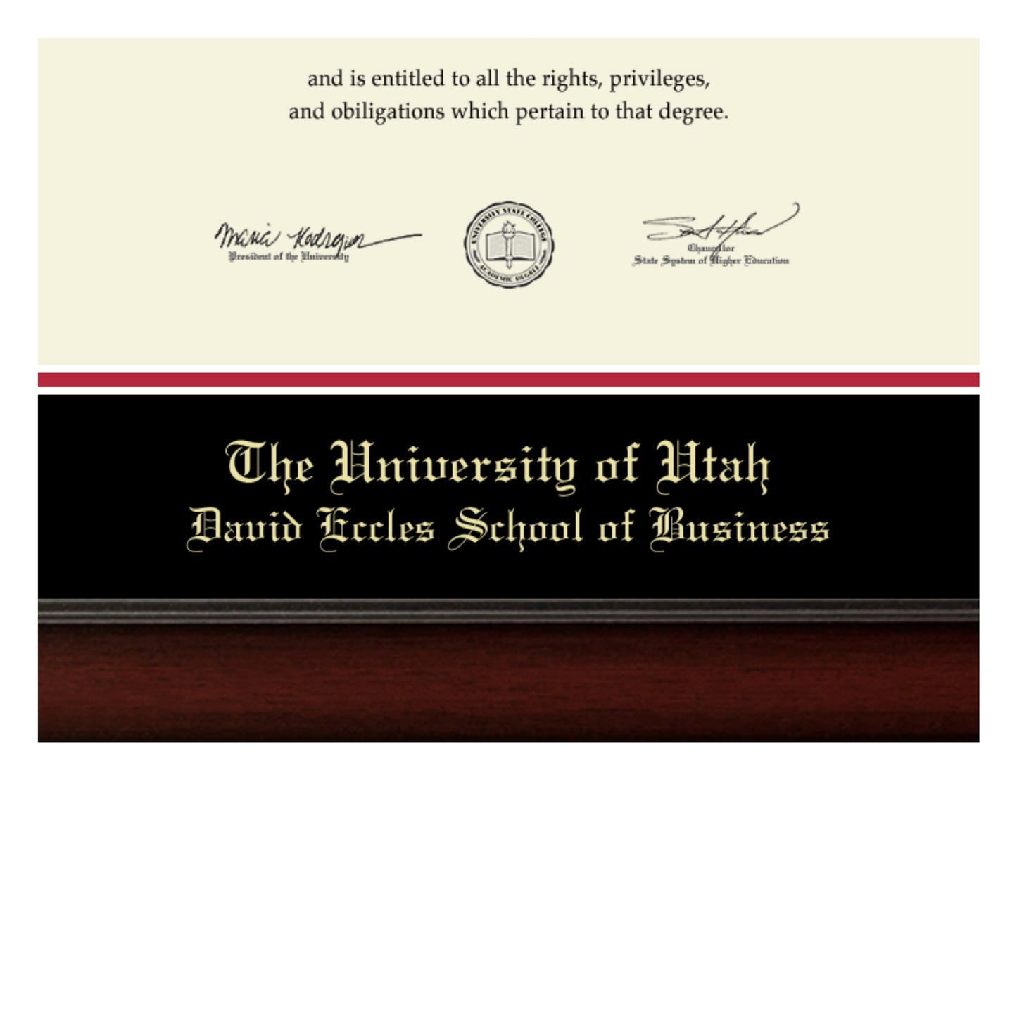 The University of Utah David Eccles School of Business - Officially Licensed - Gold Embossed Diploma Frame - Document Size 11" x 8.5"