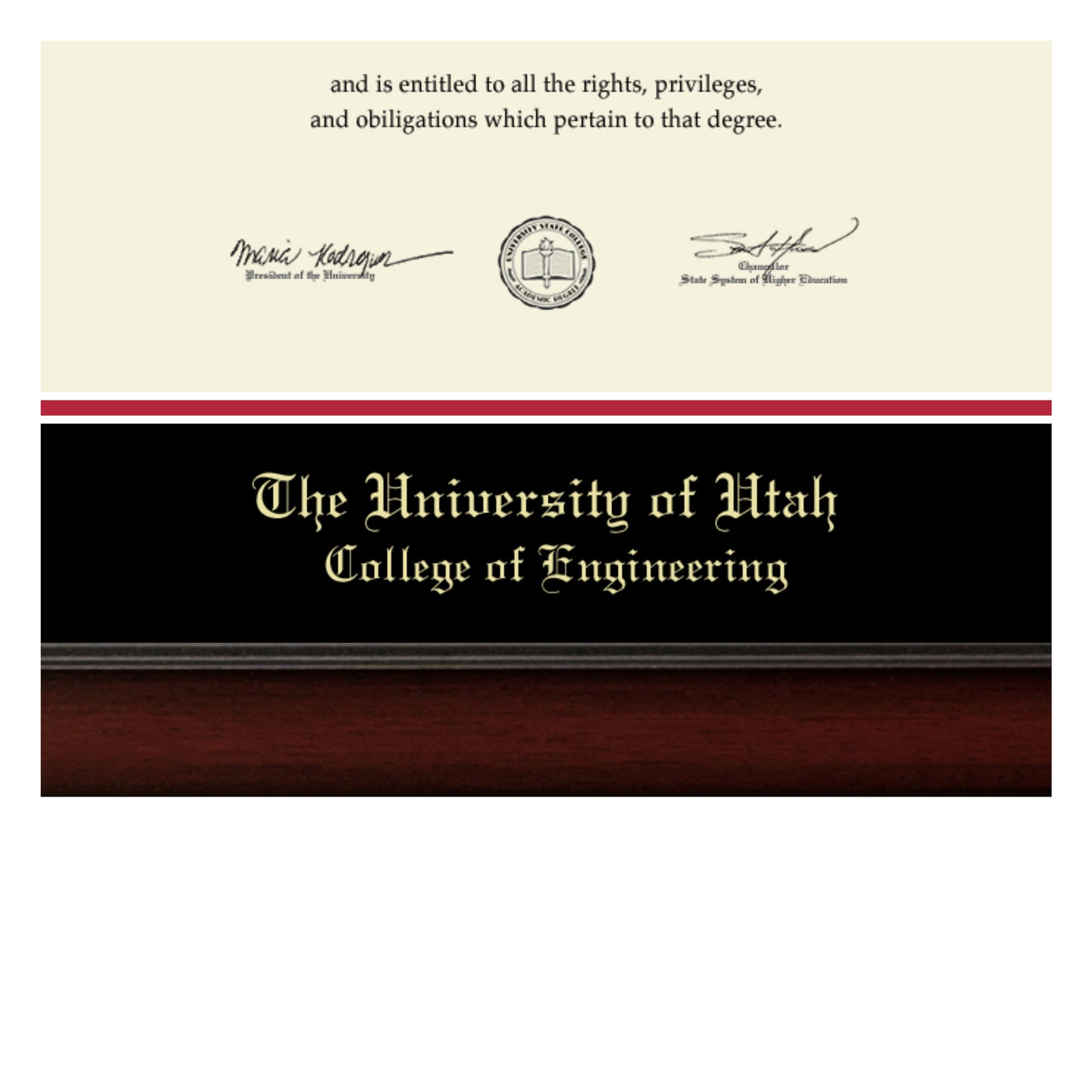 The University of Utah College of Engineering - Officially Licensed - Gold Embossed Diploma Frame - Document Size 11" x 8.5"