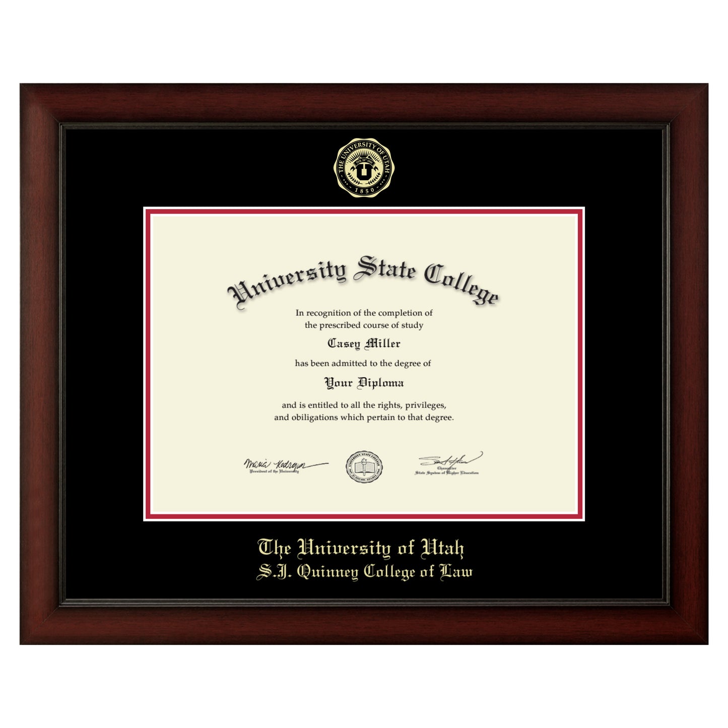 The University of Utah S.J. Quinney College of Law - Officially Licensed - Gold Embossed Diploma Frame - Document Size 17" x 12"