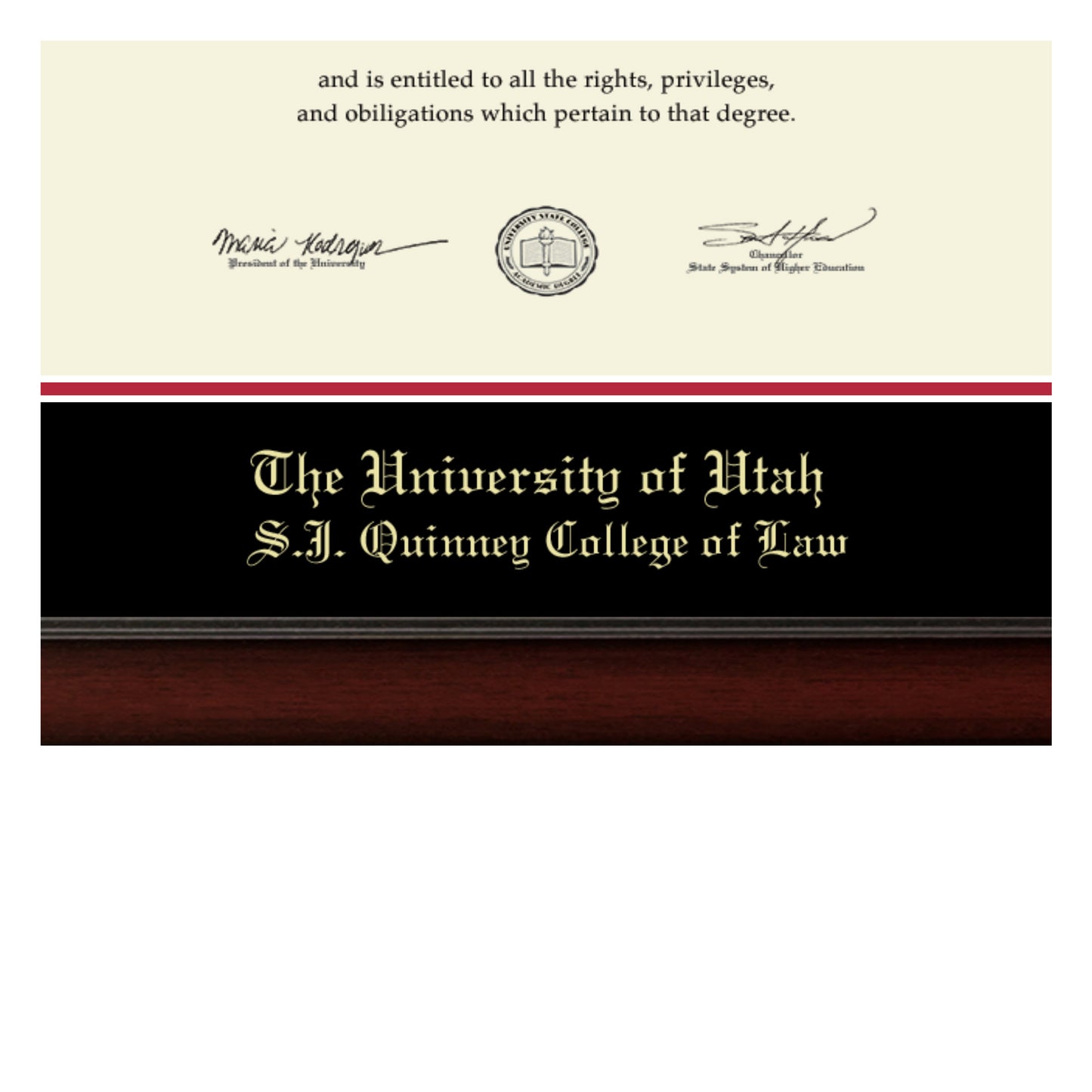 The University of Utah S.J. Quinney College of Law - Officially Licensed - Gold Embossed Diploma Frame - Document Size 17" x 12"