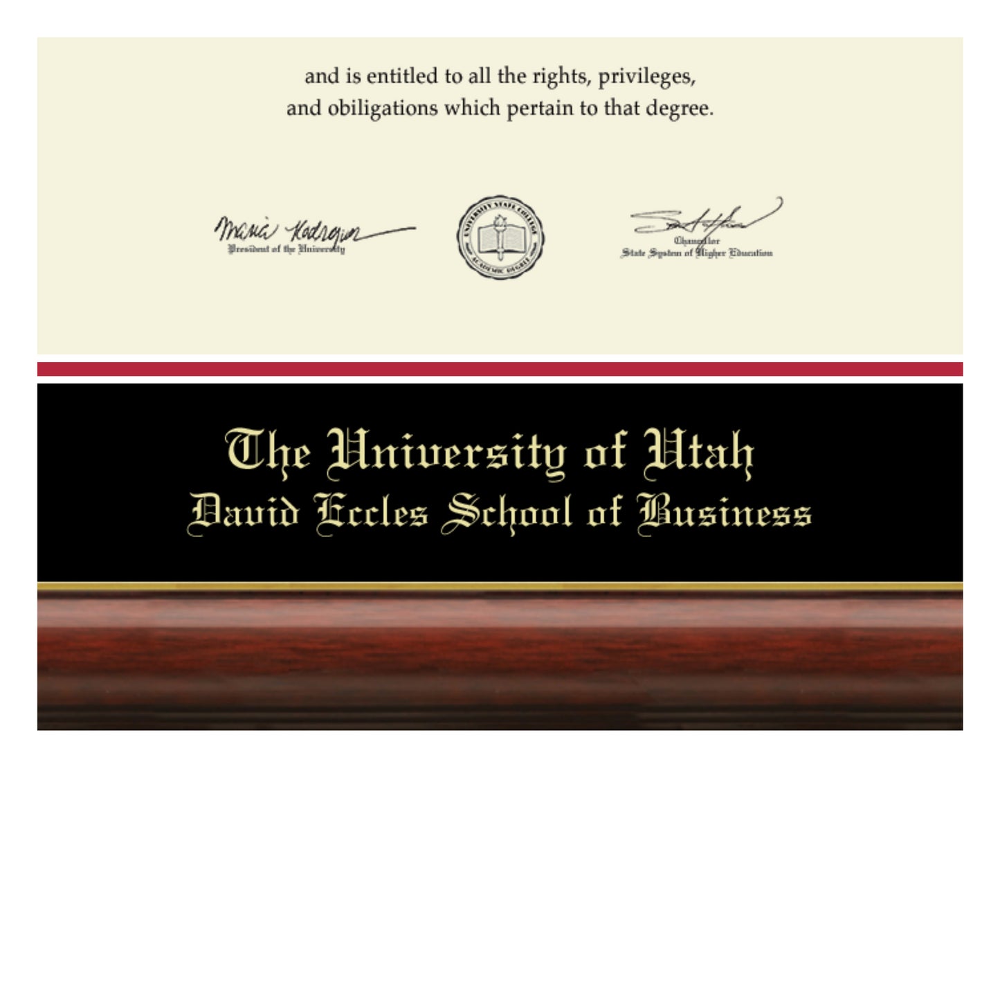 The University of Utah David Eccles School of Business - Officially Licensed - Gold Medallion Diploma Frame - Document Size 11" x 8.5"