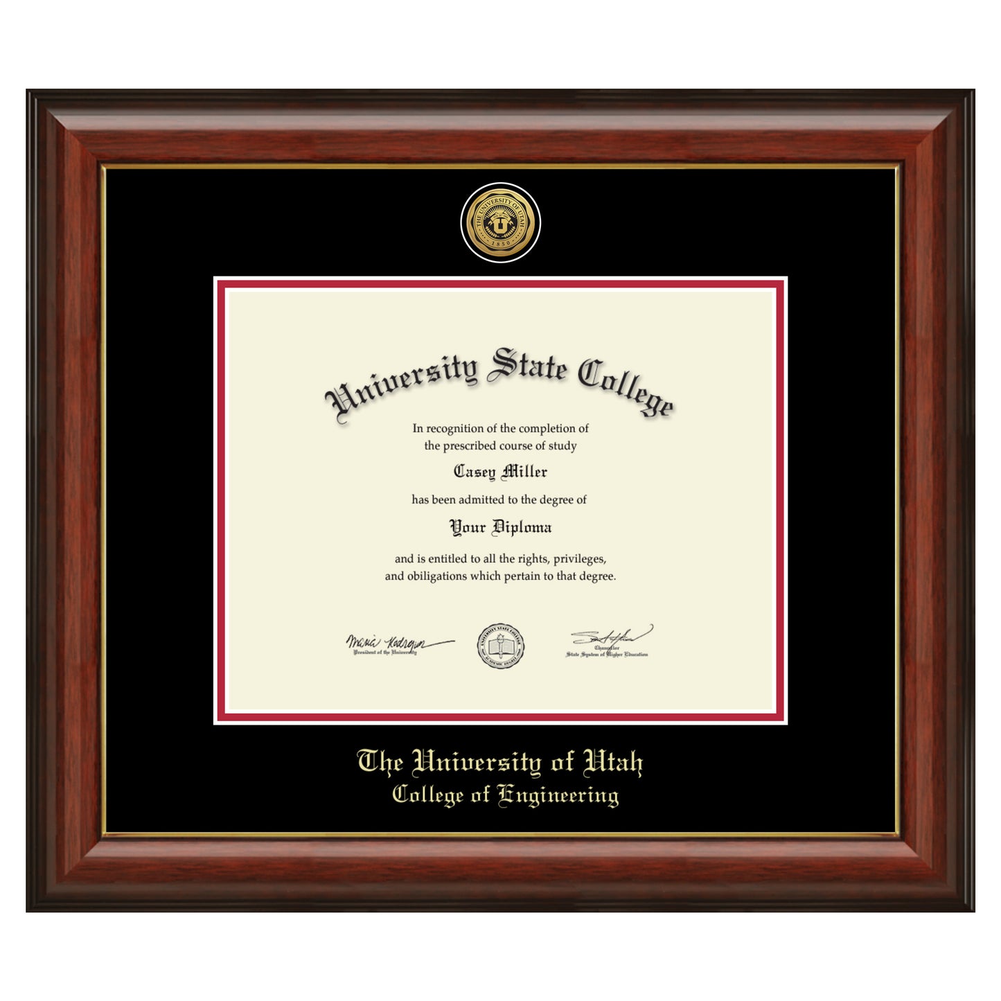 The University of Utah College of Engineering - Officially Licensed - Gold Medallion Diploma Frame - Document Size 11" x 8.5"