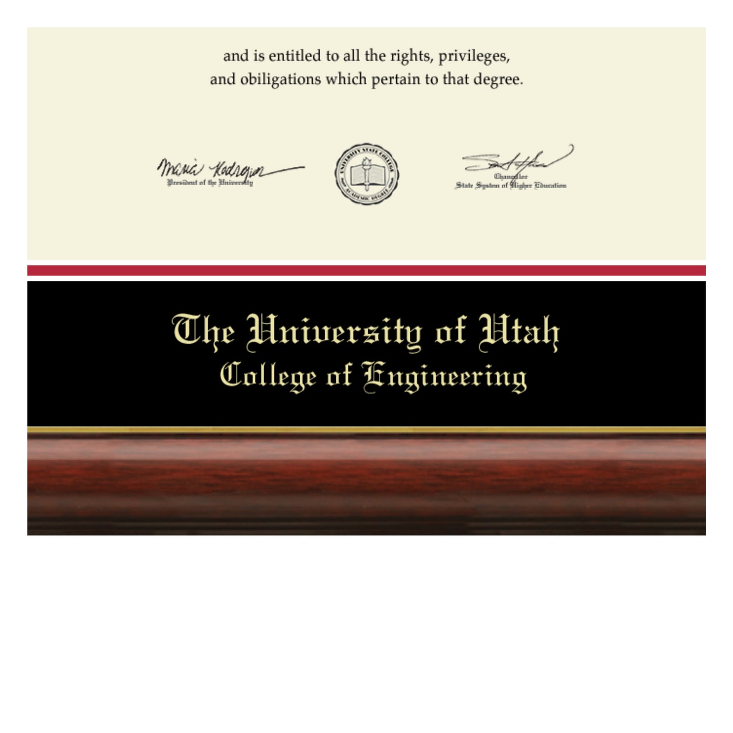 The University of Utah College of Engineering - Officially Licensed - Gold Medallion Diploma Frame - Document Size 11" x 8.5"