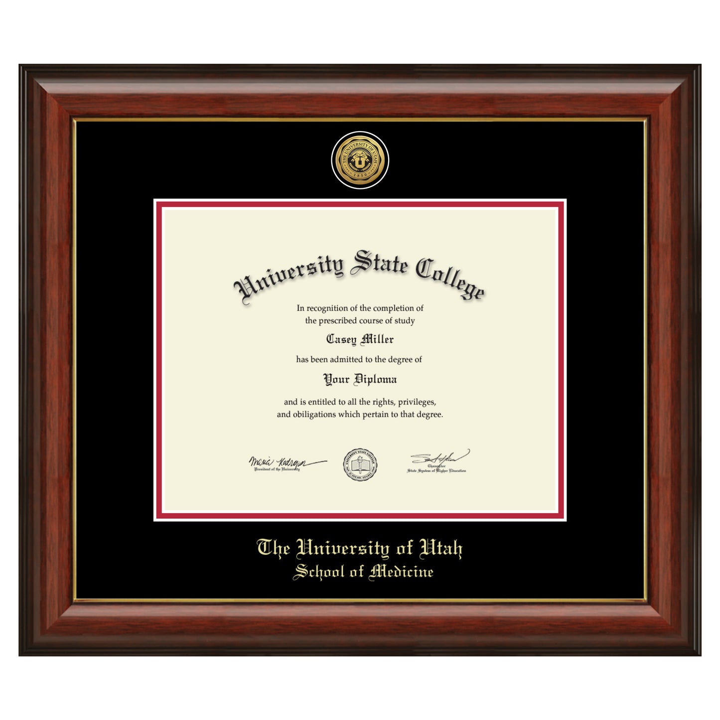 The University of Utah School of Medicine - Officially Licensed - Gold Medallion Diploma Frame - Document Size 11" x 8.5"