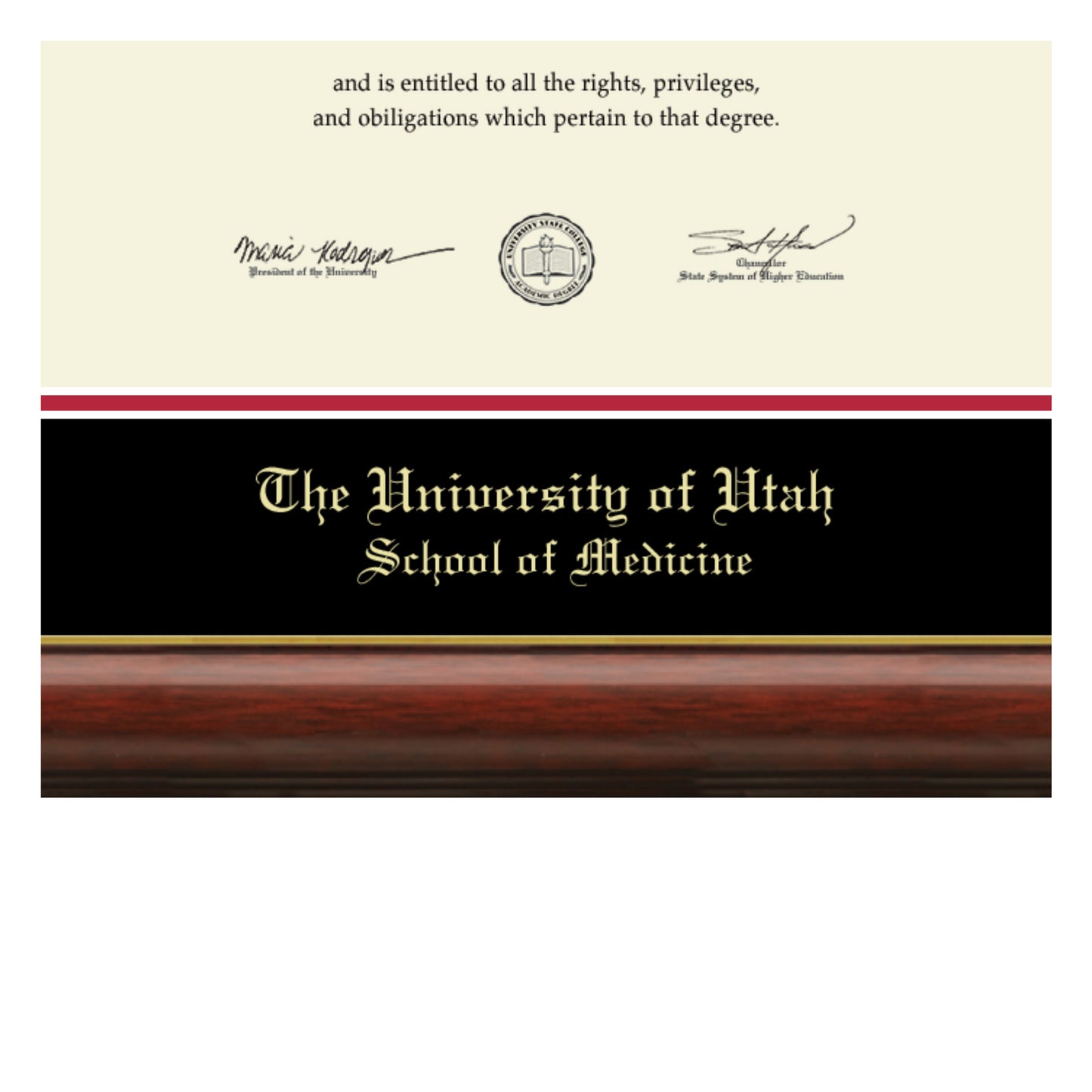 The University of Utah School of Medicine - Officially Licensed - Gold Medallion Diploma Frame - Document Size 11" x 8.5"