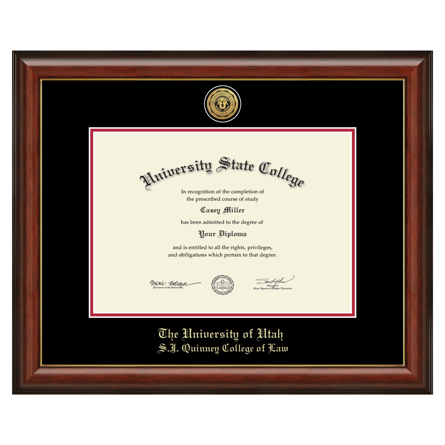 The University of Utah S.J. Quinney College of Law - Officially Licensed - Gold Medallion Diploma Frame - Document Size 17" x 12"