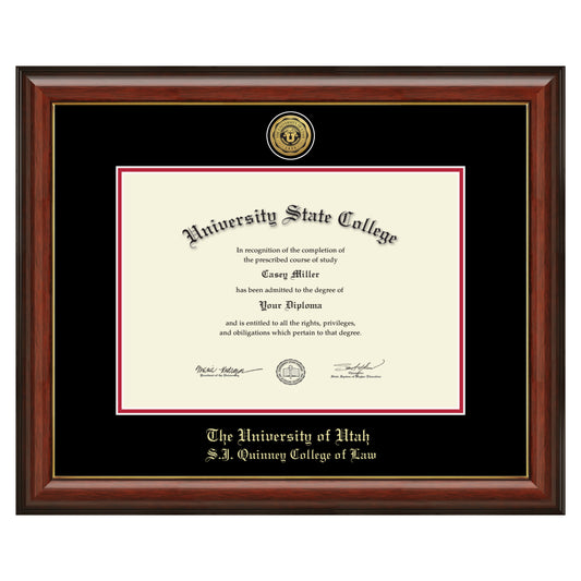 The University of Utah S.J. Quinney College of Law - Officially Licensed - Gold Medallion Diploma Frame - Document Size 17" x 12"