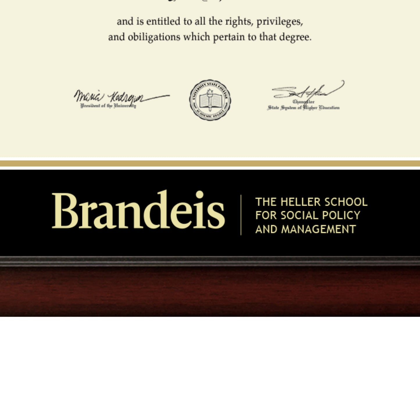 Brandeis University The Heller School for Social Policy and Management - Officially Licensed - Gold Embossed Diploma Frame - Document Size 12" x 9.5"