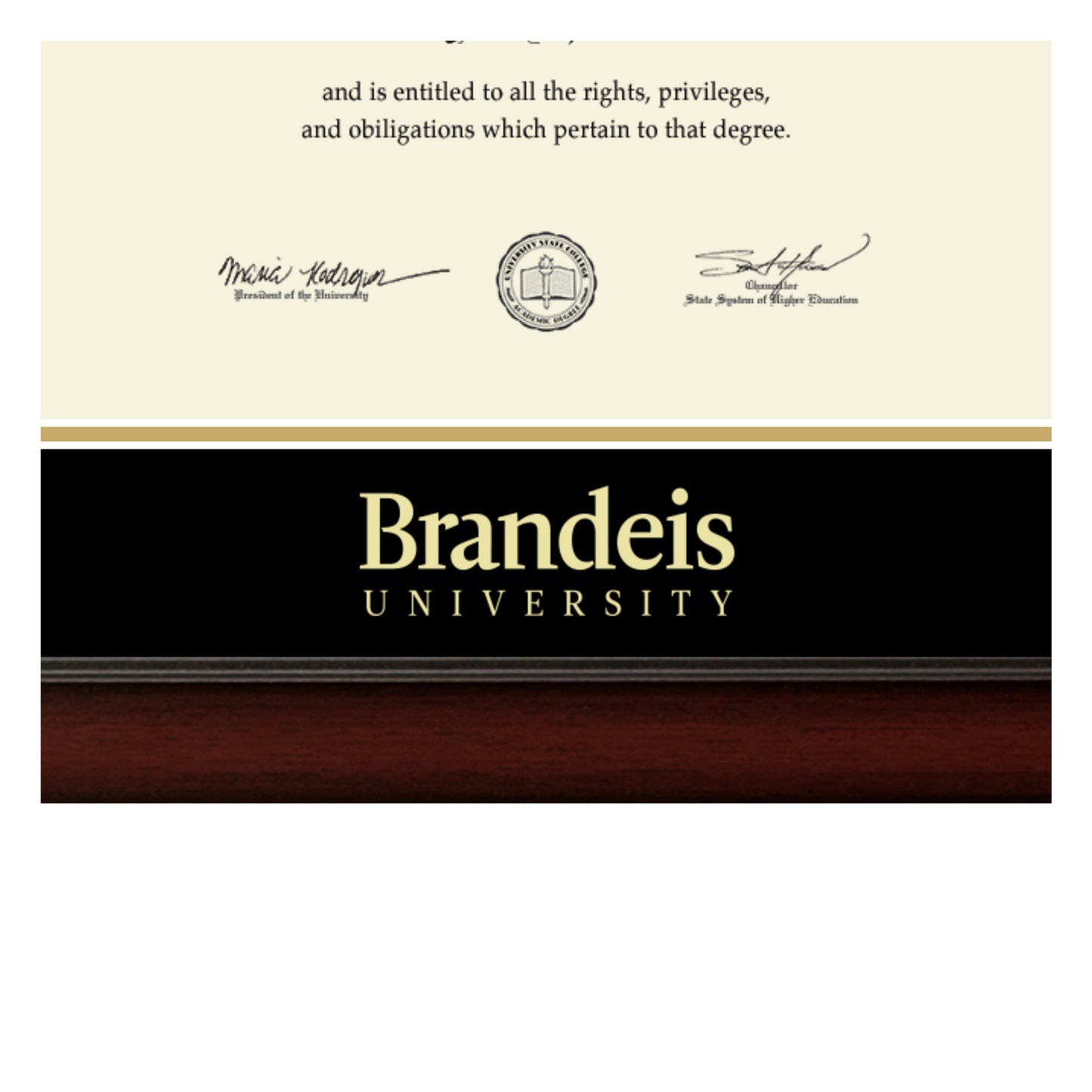 Brandeis University - Officially Licensed - Gold Embossed Diploma Frame - Document Size 12" x 9.5"