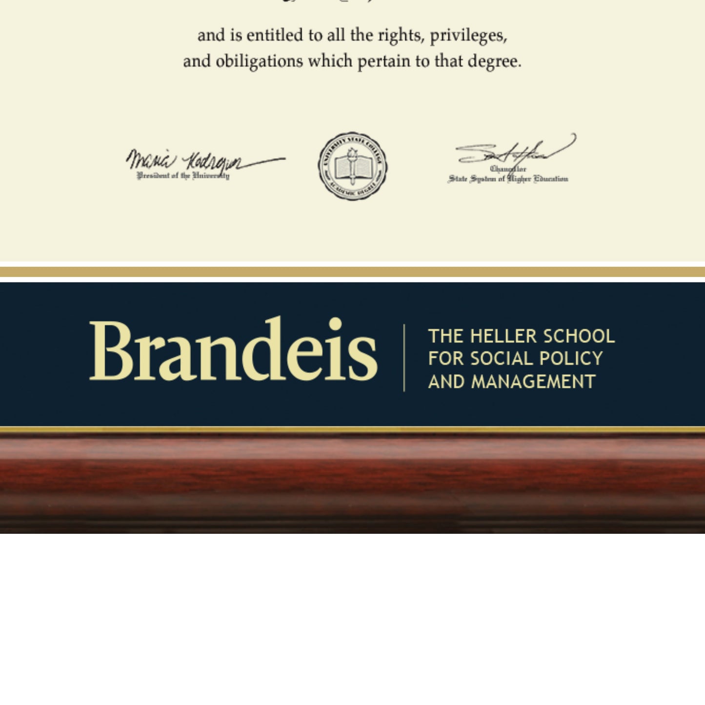 Brandeis University The Heller School for Social Policy and Management - Officially Licensed - Gold Medallion Diploma Frame - Document Size 12" x 9.5"