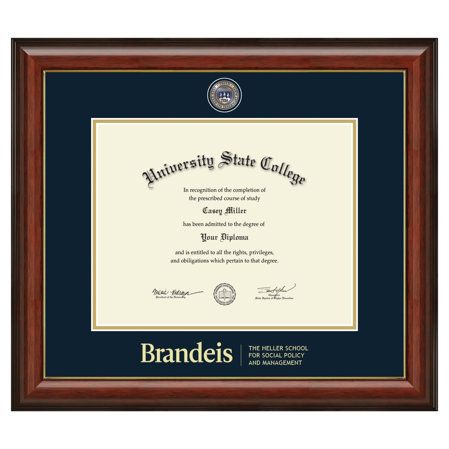 Brandeis University The Heller School for Social Policy and Management - Officially Licensed - Gold Medallion Diploma Frame - Document Size 12" x 9.5"