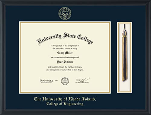 The University of Rhode Island College of Engineering - Officially Licensed - Gold Embossed Tassel Diploma Frame - Document Size 14" x 11"