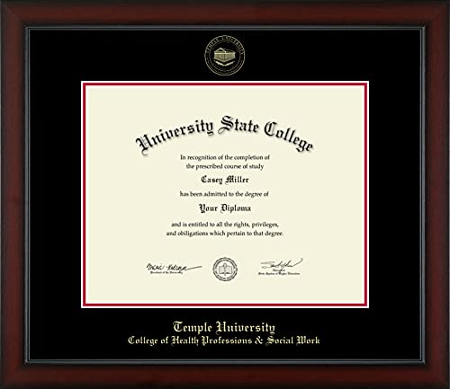 Temple University College of Health Professions & Social Work - Officially Licensed - Gold Embossed Diploma Frame - Document Size 14" x 11"