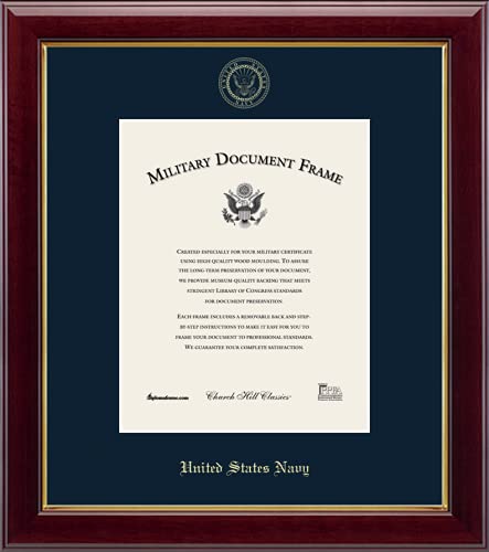 Church Hill Classics United States Navy Certificate Frame - Featuring Gallery Moulding - Vertical Orientation - Officially Licensed - Document Size 8" x 10"