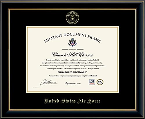 Church Hill Classics United States Air Force Certificate Frame - Featuring Onyx Gold Moulding - Horizontal Orientation - Officially Licensed - Document Size 14" x 10"