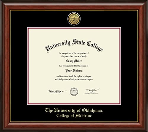 The University of Oklahoma College of Medicine - Officially Licensed - Gold Medallion Diploma Frame - Document Size 17" x 14"