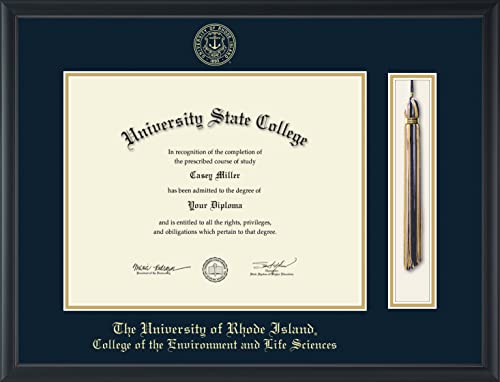 The University of Rhode Island College of the Environment and Life Sciences - Officially Licensed - Gold Embossed Tassel Diploma Frame - Document Size 14" x 11"