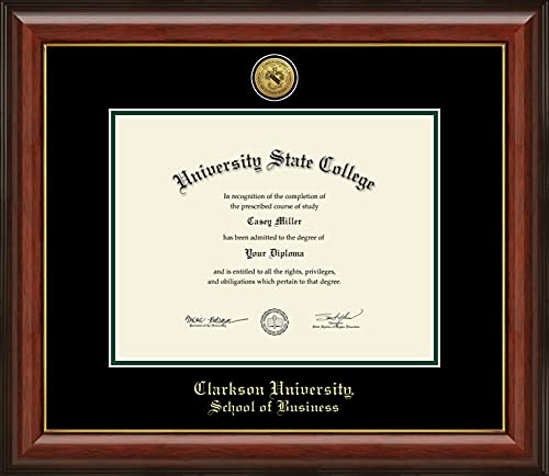 Clarkson University School of Business - Officially Licensed - Gold Medallion Diploma Frame - Document Size 11" x 8.5"