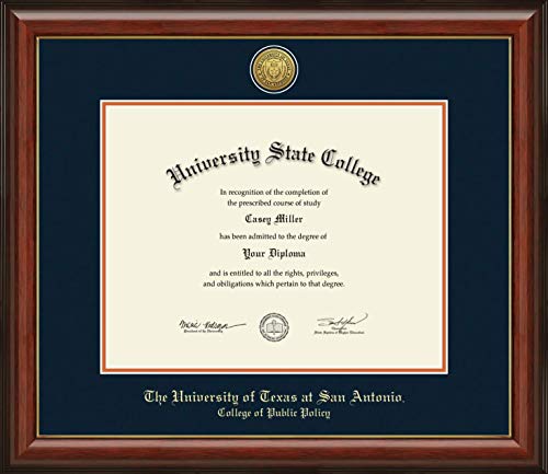 The University of Texas San Antonio College of Public Policy - Officially Licensed - Gold Medallion Diploma Frame - Document Size 14" x 11"