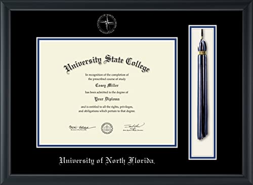 University of North Florida - Officially Licensed - Silver Embossed Tassel Diploma Frame - Document Size 11" x 8.5"