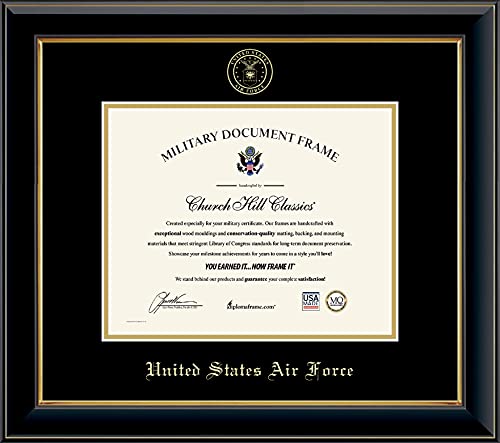 Church Hill Classics United States Air Force Certificate Frame - Featuring Onyx Gold Moulding - Horizontal Orientation - Officially Licensed - Document Size 10" x 8"