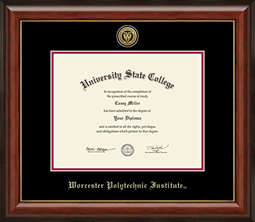 Worcester Polytechnic Institute - Officially Licensed - Bachelor's/Master's - Gold Medallion Diploma Frame - Document Size 11" x 8.5"