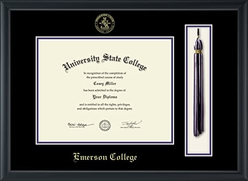 Emerson College - Officially Licensed - Pre-December 2021 Bachelor's/Master's/PhD - Gold Embossed Tassel Diploma Frame - Document Size 11" x 8.5"