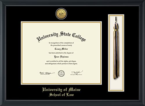 University of Southern Maine School of Law - Officially Licensed - Master's/PhD - Gold Medallion Tassel Diploma Frame - Document Size 11" x 8.5"