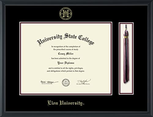 Elon University - Officially Licensed - Gold Embossed Tassel Diploma Frame - Document Size 14" x 11"