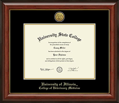 University of Illinois College of Veterinary Medicine - Officially Licensed - Gold Medallion Diploma Frame - Document Size 11" x 8.5"