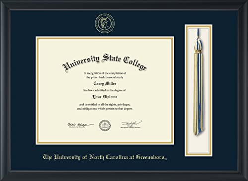 Framerly For The University of North Carolina Greensboro - Officially Licensed - Gold Embossed Tassel Diploma Frame - Document Size 11" x 8.5"