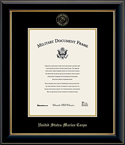 Church Hill Classics United States Marine Corps Certificate Frame - Featuring Onyx Gold Moulding - Vertical Orientation - Officially Licensed - Document Size 8.5" x 11"