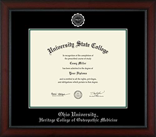 Ohio University Heritage College of Osteopathic Medicine - Officially Licensed - PhD - Silver Embossed Diploma Frame - Document Size 15" x 12"