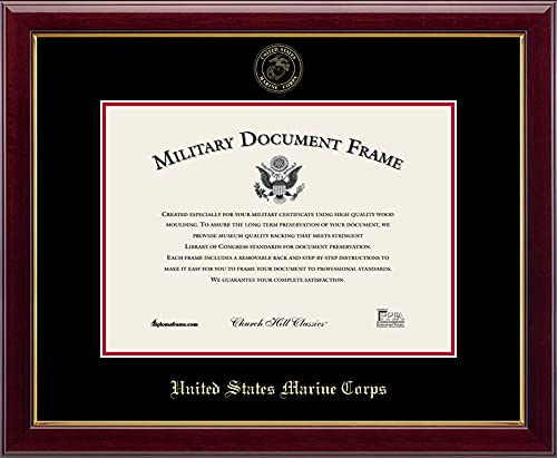 Church Hill Classics United States Marine Corps Certificate Frame - Featuring Gallery Moulding - Horizontal Orientation - Officially Licensed - Document Size 14" x 10"