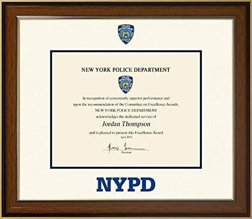 Church Hill Classics Police Department City of New York Certificate Frame - Dimensions Edition - Featuring Westwood Moulding - Officially Licensed - Document Size 11" x 8.5"