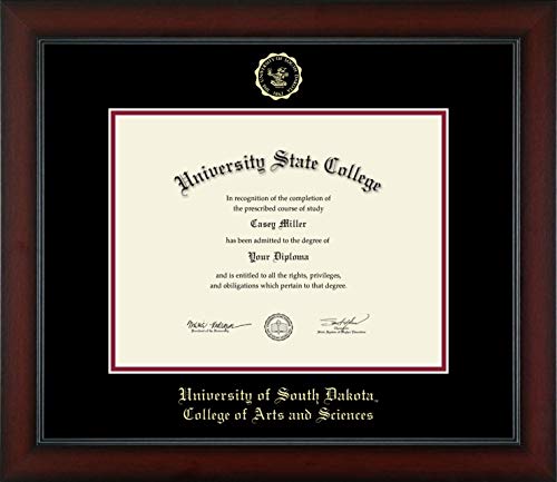 University of South Dakota College of Arts and Sciences - Officially Licensed - Gold Embossed Diploma Frame - Document Size 11" x 8.5"