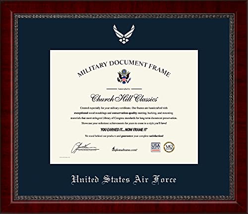 Church Hill Classics United States Air Force Certificate Frame - Featuring Sutton Moulding - Horizontal Orientation - Officially Licensed - Document Size 11" x 8.5"