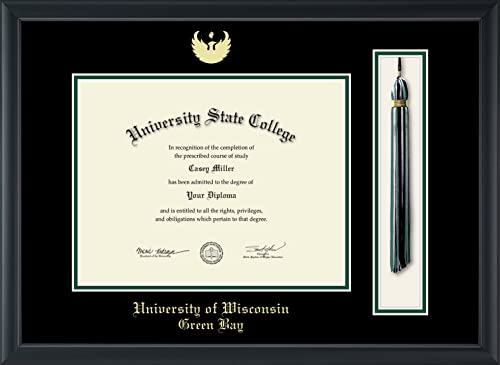 Framerly For University of Wisconsin Green Bay - Officially Licensed - Gold Embossed Tassel Diploma Frame - Document Size 11" x 8.5"