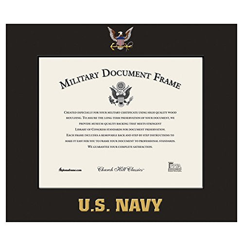 Church Hill Classics U.S. Navy Certificate Frame - Featuring Expo Black Moulding - Horizontal Orientation - Officially Licensed - Document Size 14" x 11"