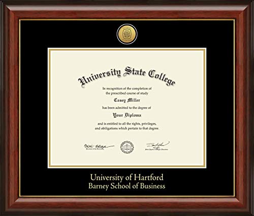 University of Hartford Barney School of Business - Officially Licensed - Gold Medallion Diploma Frame - Document Size 12" x 9"