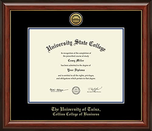 The University of Tulsa Collins College of Business - Officially Licensed - Gold Medallion Diploma Frame - Document Size 14" x 11"