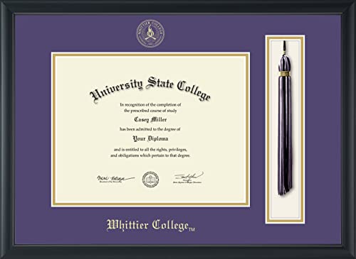 Whittier College - Officially Licensed - Gold Embossed Tassel Diploma Frame - Document Size 11" x 8.5"