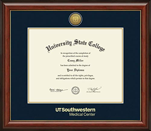 University of Texas Southwestern Medical Center - Officially Licensed - Master's/PhD - Gold Medallion Diploma Frame - Document Size 14" x 11"