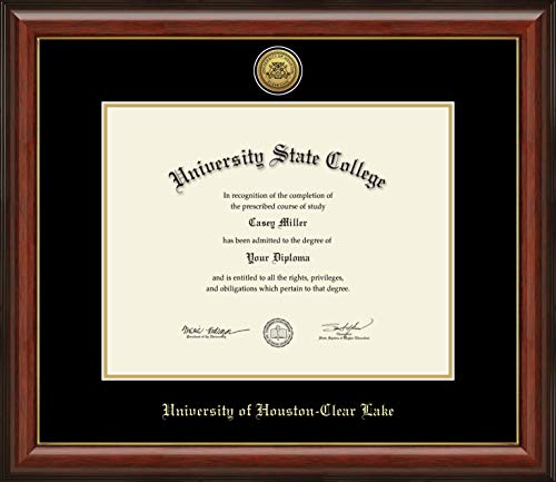 University of Houston-Clear Lake - Officially Licensed - Gold Medallion Diploma Frame - Document Size 14" x 11"