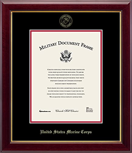 Church Hill Classics United States Marine Corps Certificate Frame - Featuring Gallery Moulding - Vertical Orientation - Officially Licensed - Document Size 8.5" x 11"