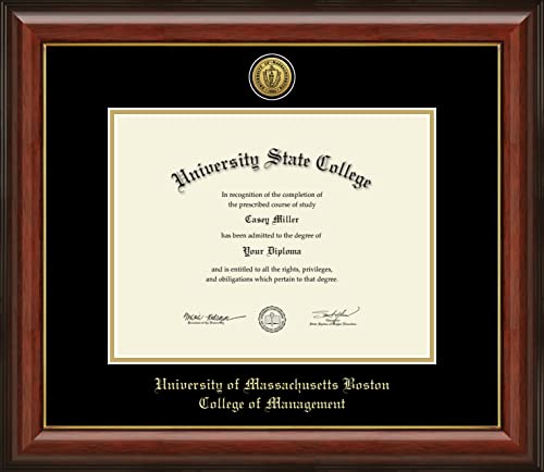 University of Massachusetts Boston College of Management - Officially Licensed - Gold Medallion Diploma Frame - Document Size 11" x 8.5"